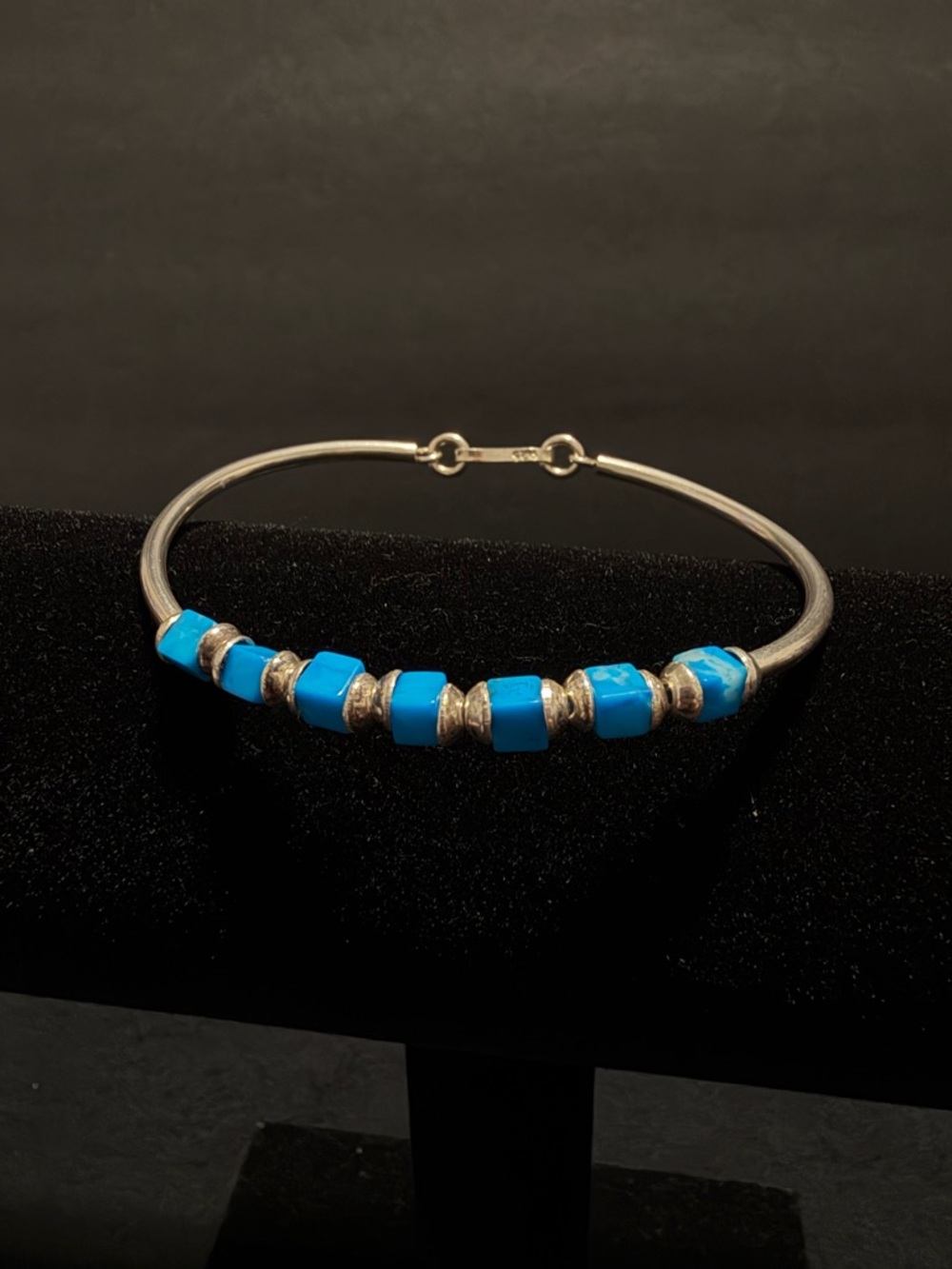 925 Silver Vintage Bangle Bracelet with Turquoise Beads